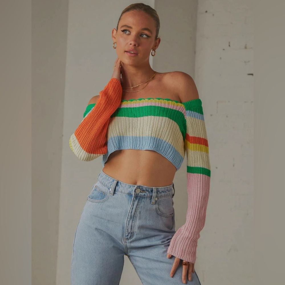 Peppermayo rainbow crotchet long sleeve top M/L